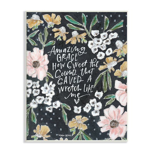 Stupell Industries Amazing Grace How Sweet Quote Blushing Spring Florals Wall Plaque
